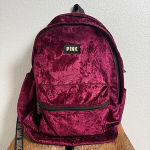 Victoria Secret PINK School Black Orchid Ruby Crushed Velvet School Backpack NWT